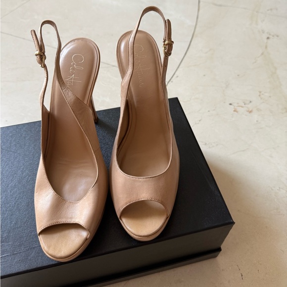 Cole Haan Women's Tan Peep-Toe Slingback Heels - Picture 1 of 14